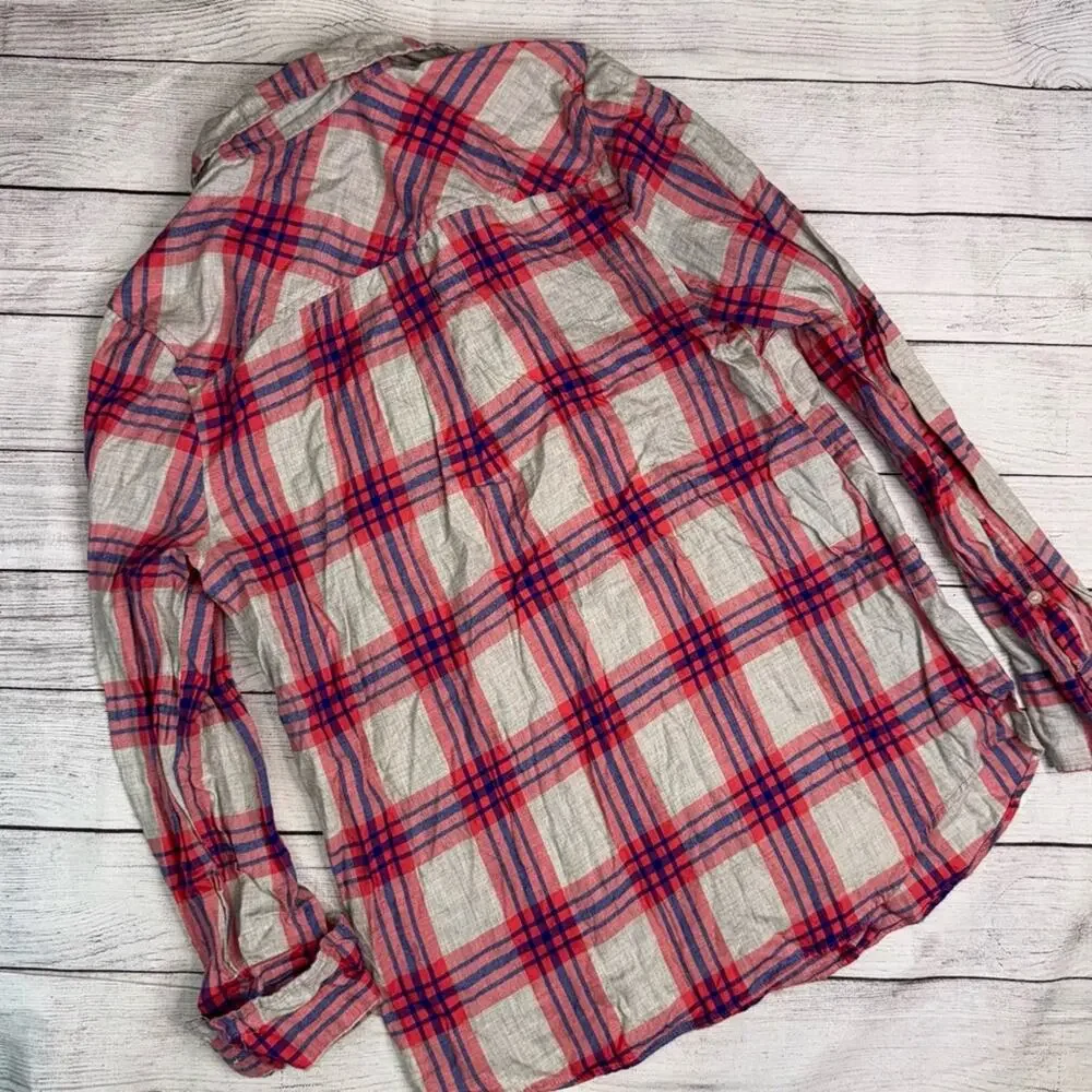 J. Crew Women's Boy Fit Pink Plaid Button Up Shirt 100% Cotton Size Small